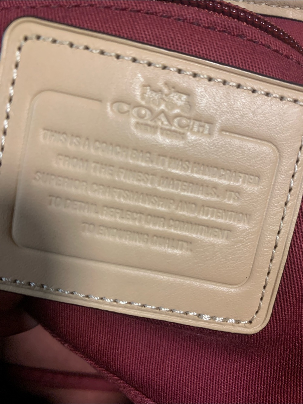 Coach New York Burgundy Tote with Tan Trim and Gold Accents - Picture 9 of 11